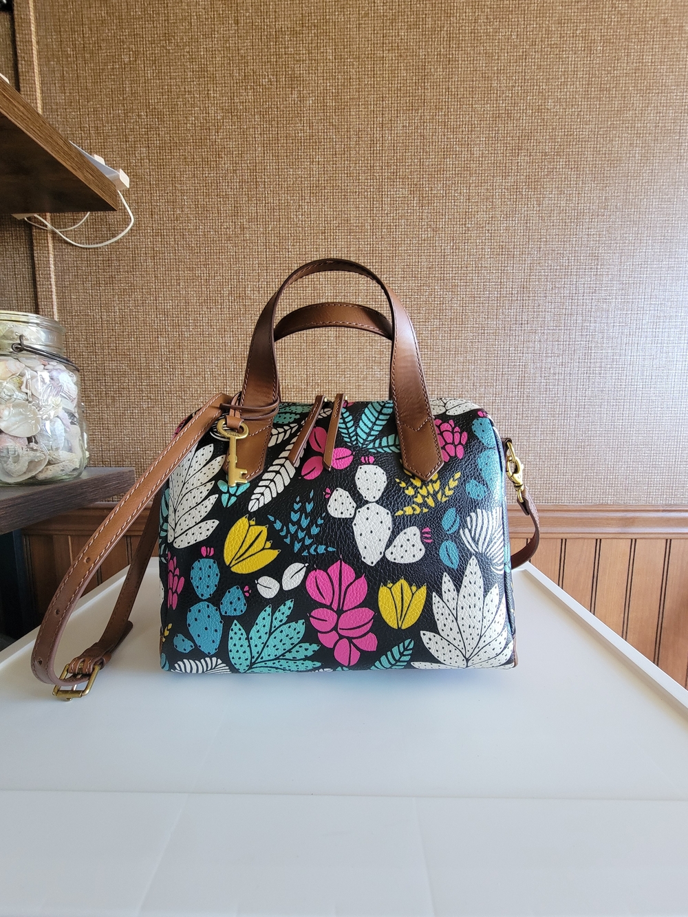 Fossil Fiona Satchel Bag Cactus Print